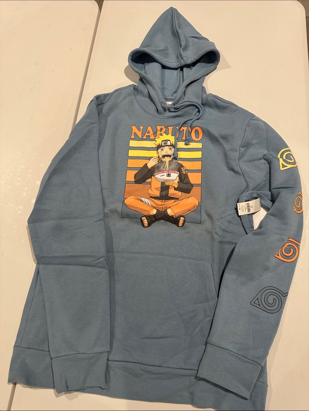 Old Navy Naruto Graphic Hoodie Sweatshirt - Light Blue with Orange Accents